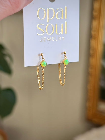 Opal Chain Loop Studs - Green