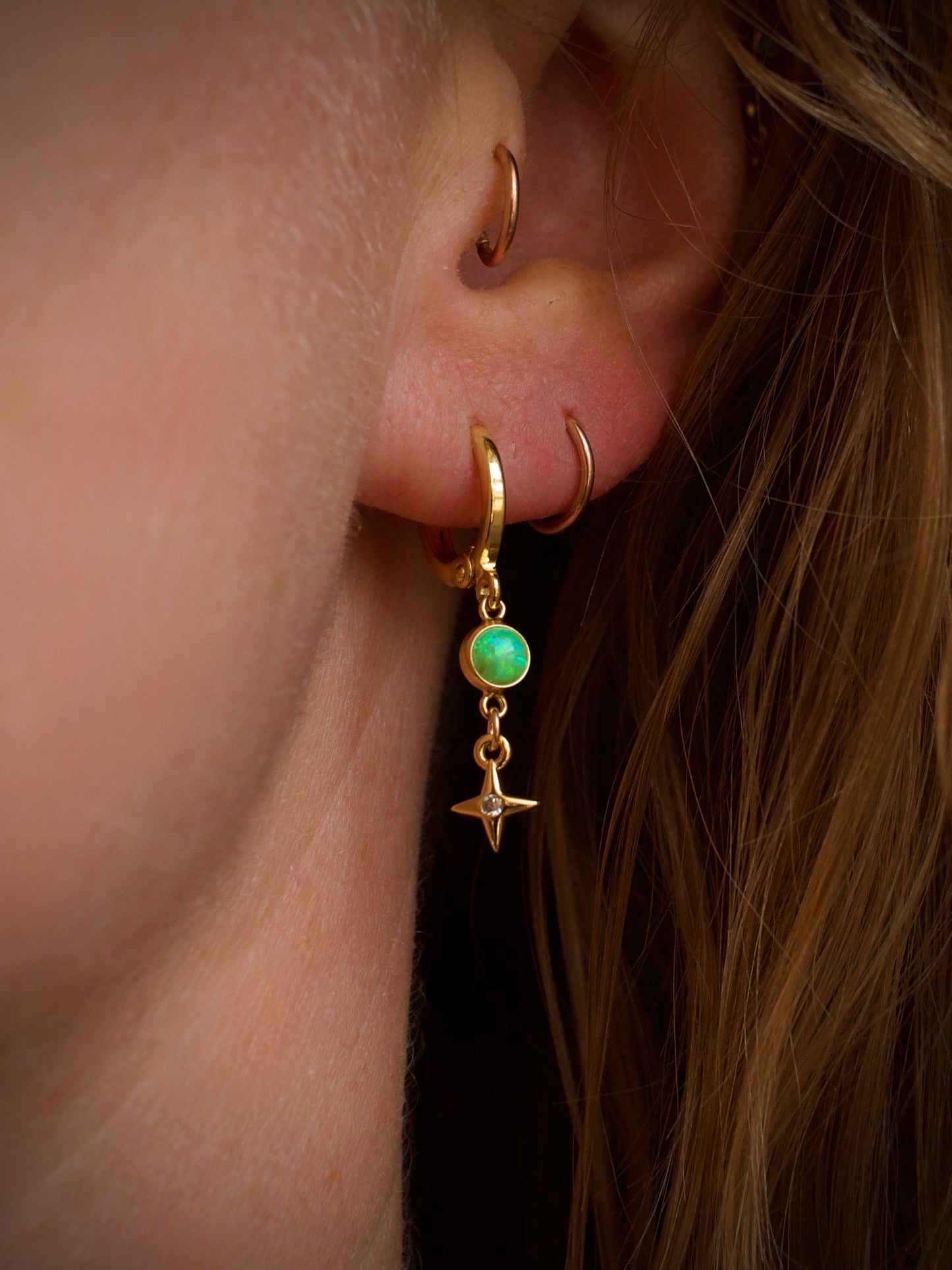 Opal Star Earrings - Green