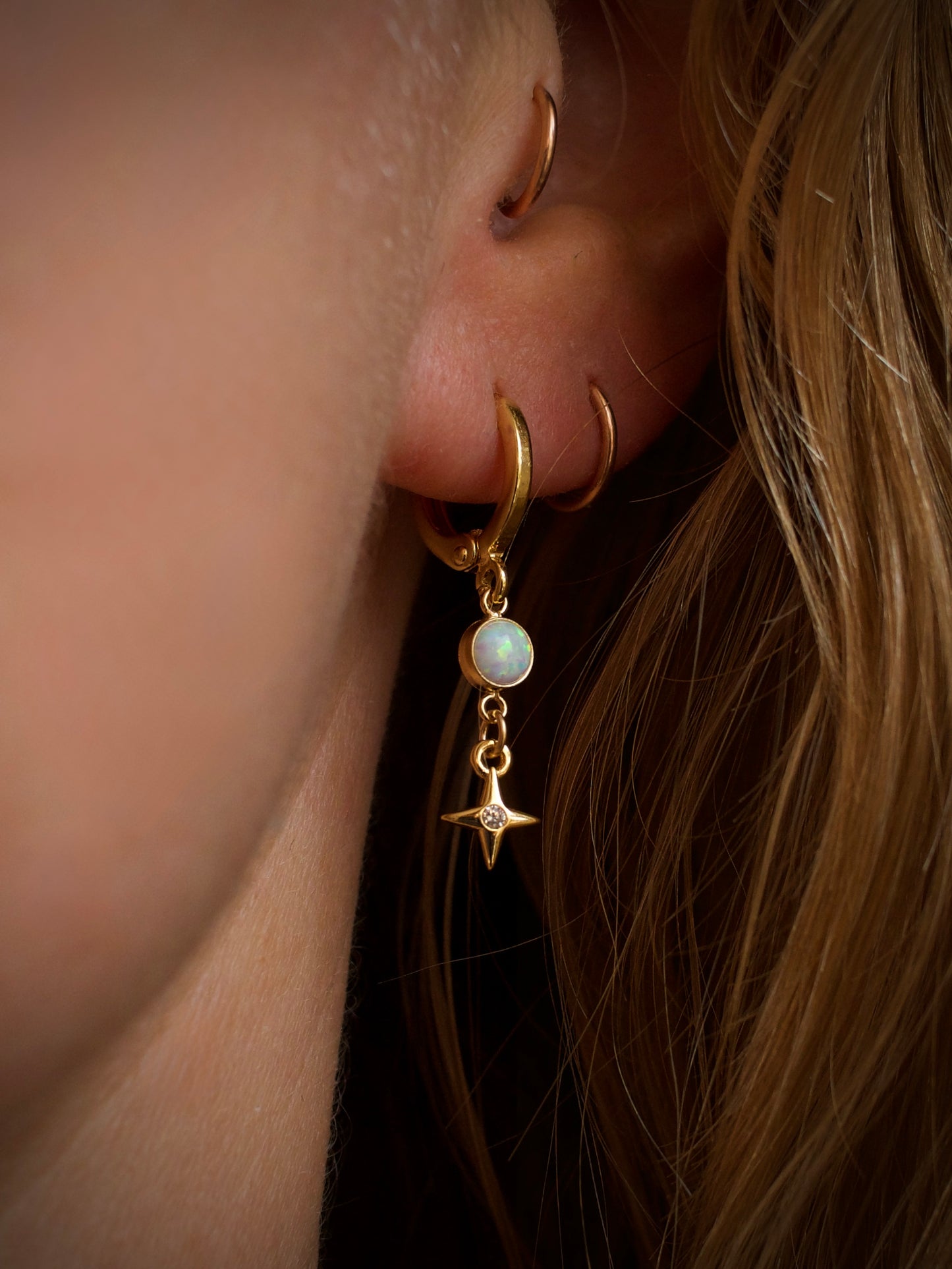 Opal Star Earrings - White