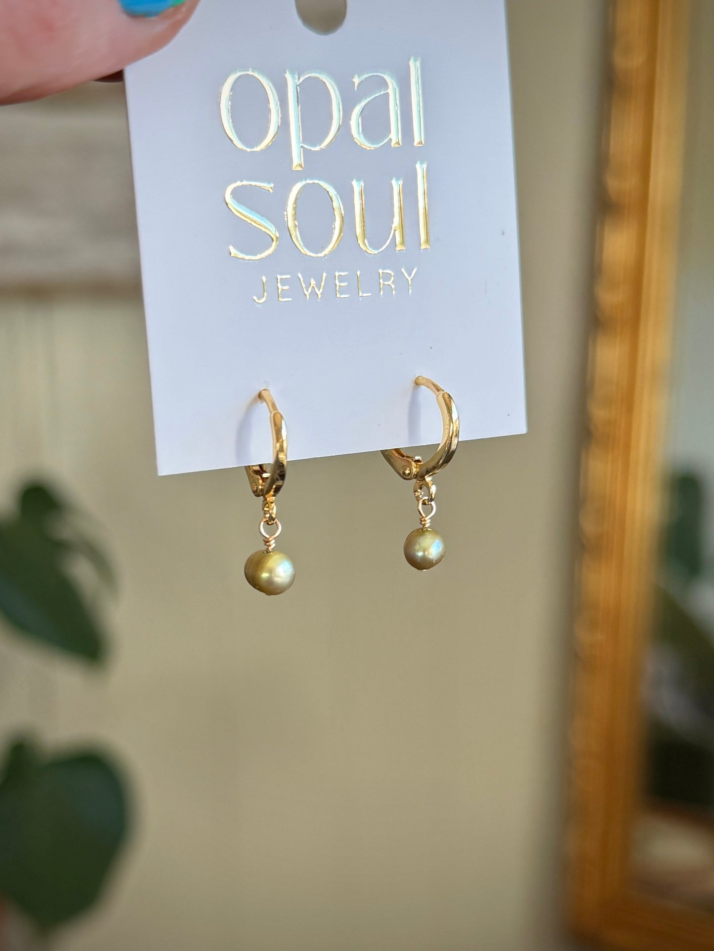 Green Pearl Drop Earrings