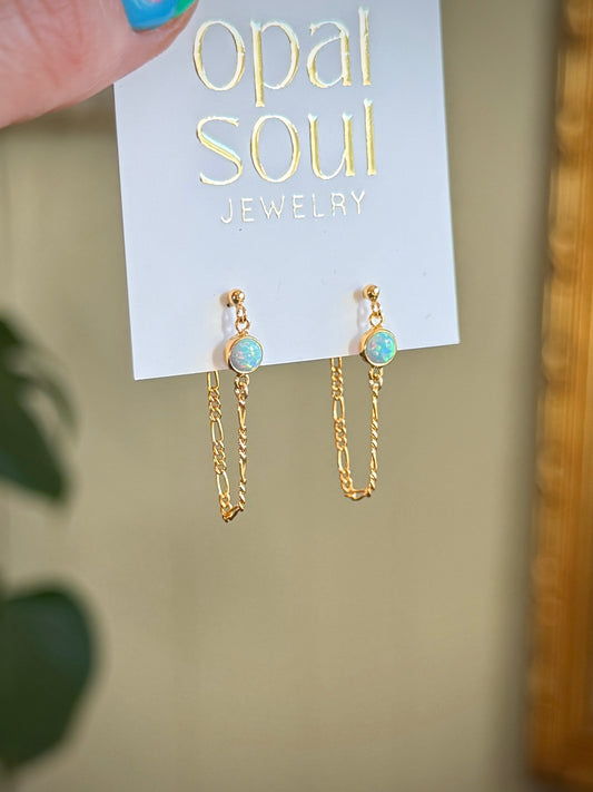 Opal Chain Loop Studs - Turquoise