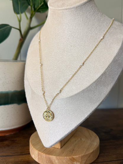 Pearl Chain Sun Charm Necklace