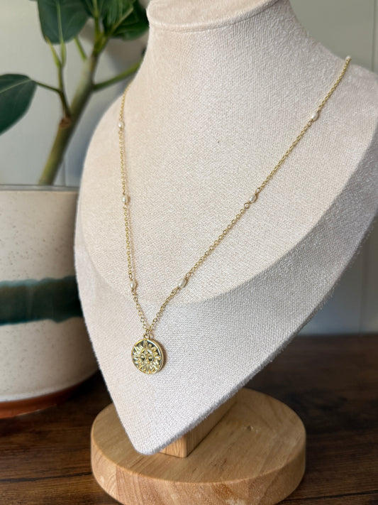 Pearl Chain Sun Charm Necklace