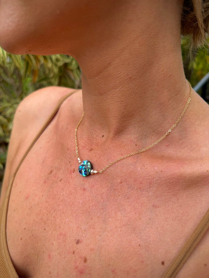 Pearl framed Abalone Necklace