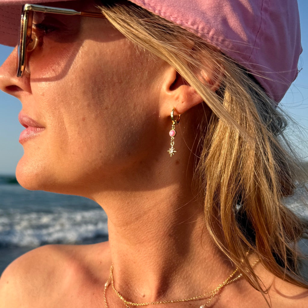 Opal Star Earrings - Pink