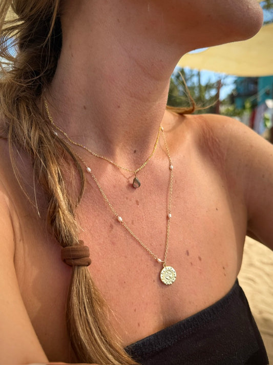 Pearl Chain Sun Charm Necklace
