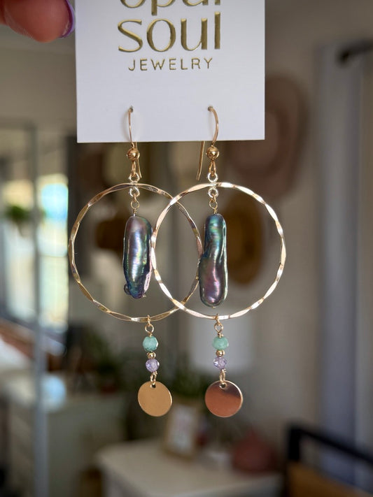 Peacock Pearl Hoop Earrings