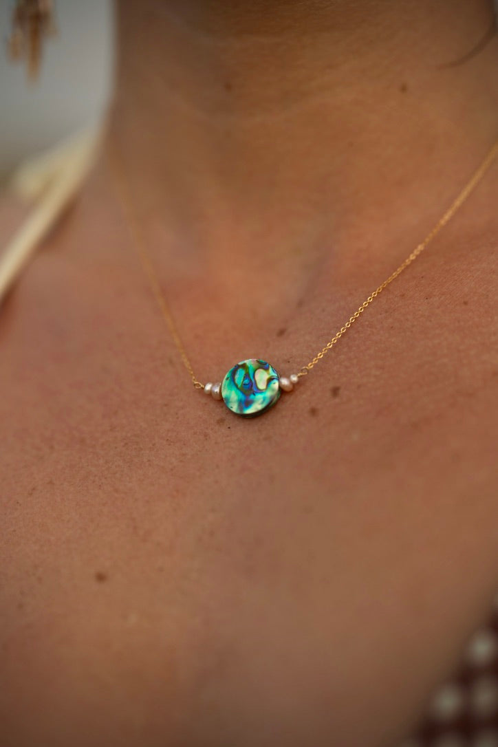 Pearl Framed Abalone Necklace