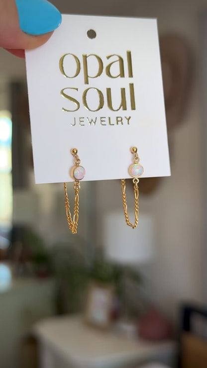 Opal Chain Loop Studs - White