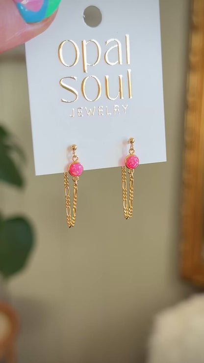 Opal Chain Loop Studs - Pink