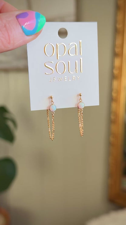 Opal Chain Loop Studs - White