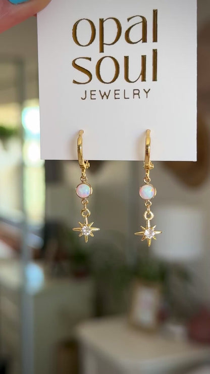 Opal Star Earrings - White