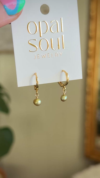 Green Pearl Drop Earrings
