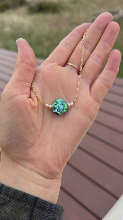 Pearl framed Abalone Necklace