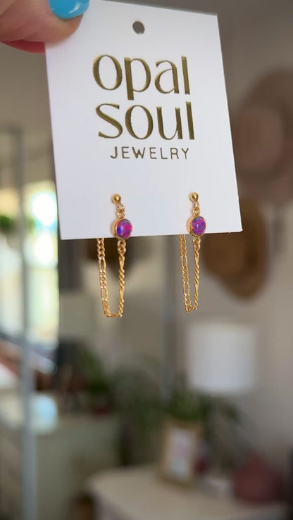 Opal Chain Loop Studs - Purple