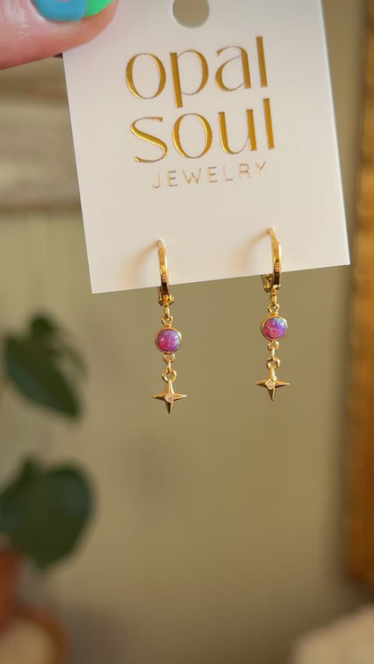 Opal Star Earrings - Purple