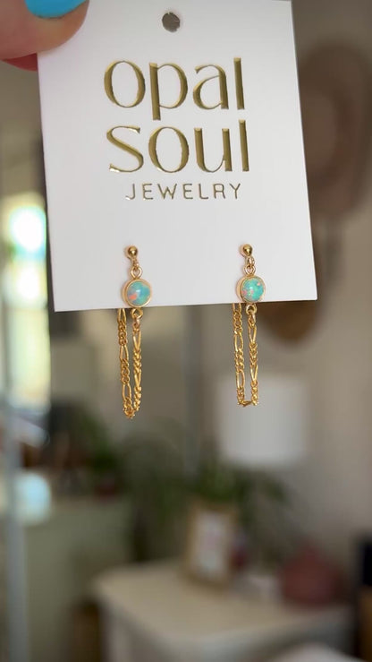 Opal Chain Loop Studs - Turquoise