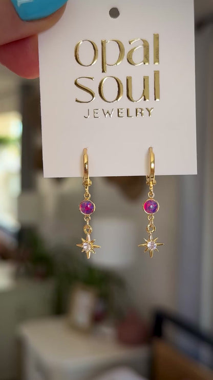 Opal Star Earrings - Purple
