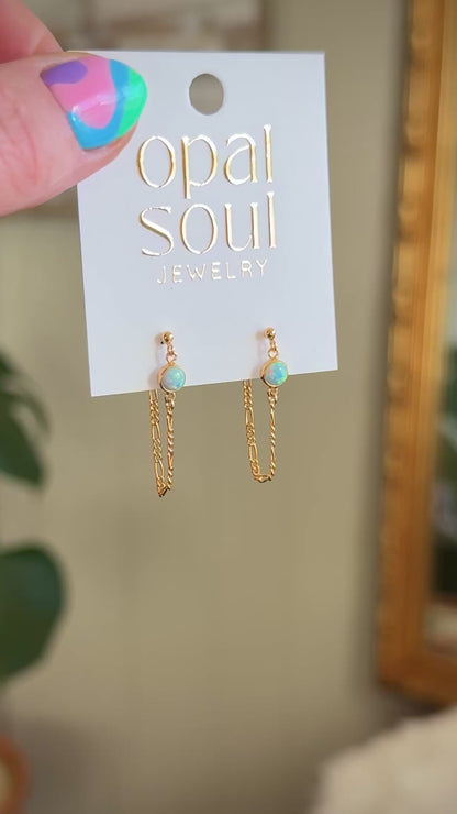 Opal Chain Loop Studs - Turquoise