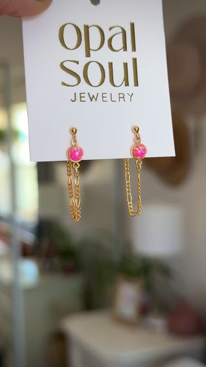 Opal Chain Loop Studs - Pink