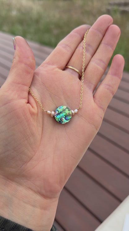 Pearl framed Abalone Necklace