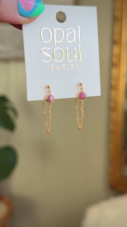 Opal Chain Loop Studs - Purple