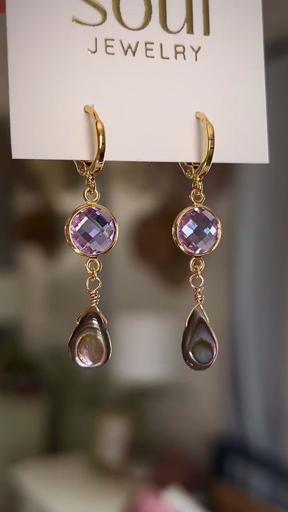 Abalone Drop Earrings - Purple