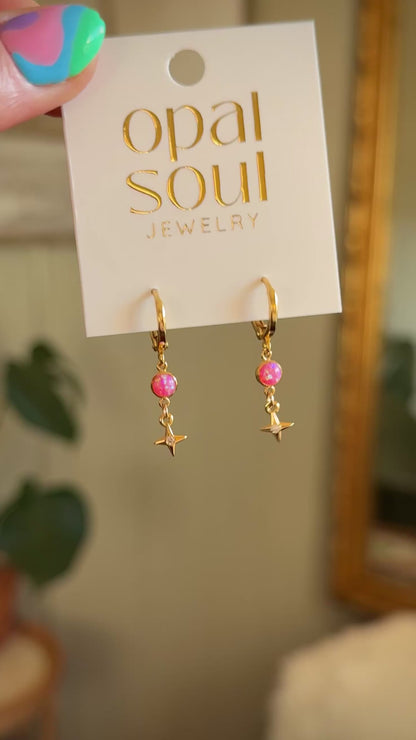 Opal Star Earrings - Pink